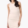 Majora Ribbed Sleeveless Ruched Side Day Dress - Cream