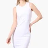 Majora Ribbed Sleeveless Ruched Side Day Dress - White
