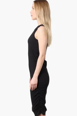 Majora Ribbed Sleeveless Ruched Side Day Dress - Black