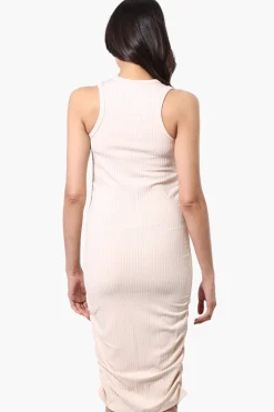 Majora Ribbed Sleeveless Ruched Side Day Dress - Cream