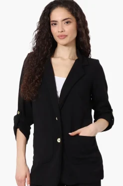 Majora Roll Up Sleeve Two Button Blazer - Black