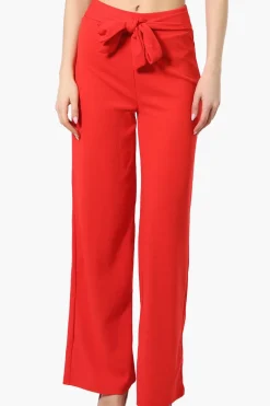 Majora Solid Belted Pants - Red