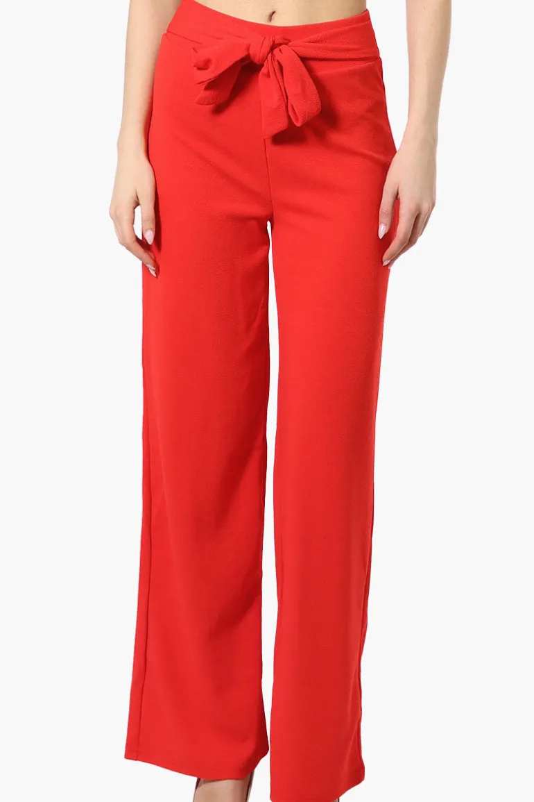 Majora Solid Belted Pants - Red