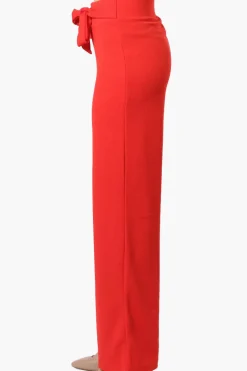 Majora Solid Belted Pants - Red
