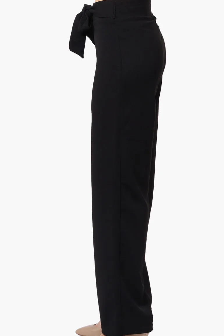 Majora Solid Belted Pants - Black