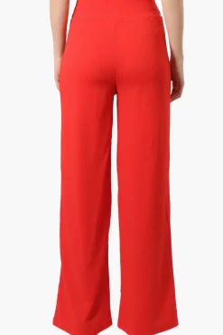 Majora Solid Belted Pants - Red