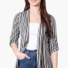 Majora Striped Roll Up Sleeve Wrap Cardigan - White