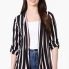 Majora Striped Roll Up Sleeve Wrap Cardigan - Black