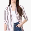 Majora Striped Roll Up Sleeve Wrap Cardigan - White