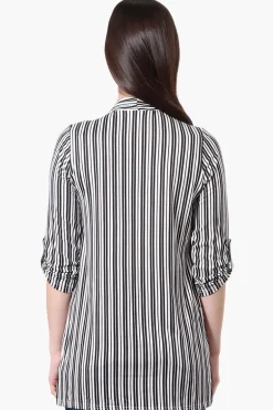 Majora Striped Roll Up Sleeve Wrap Cardigan - White