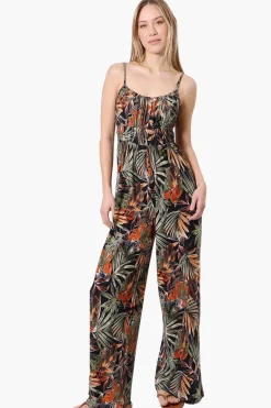Majora Tropical Print Wide Leg Jumpsuit - Black