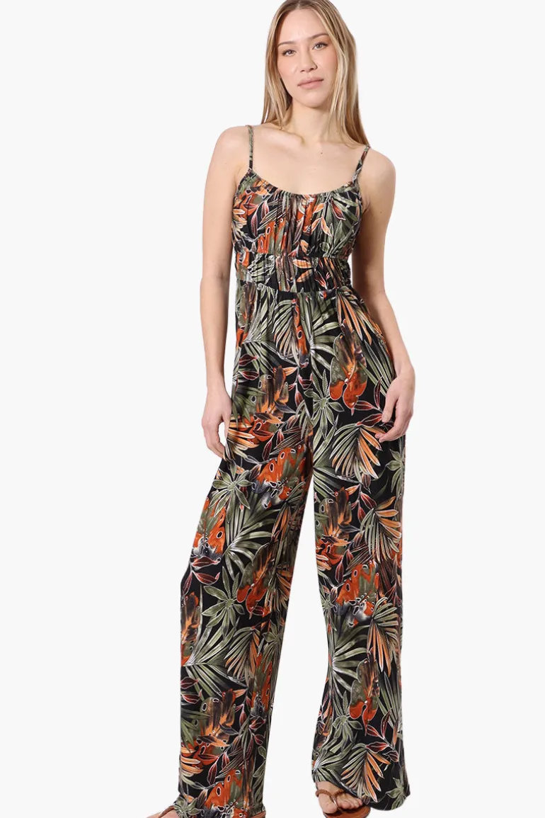 Majora Tropical Print Wide Leg Jumpsuit - Black