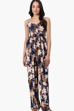 Majora Tropical Print Wide Leg Jumpsuit - Navy