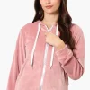 Mikk Hooded Velour Plush Pajama Top - Pink