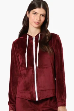 Mikk Hooded Velour Plush Pajama Top - Burgundy