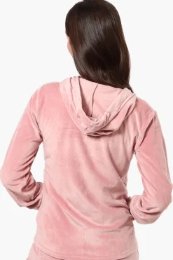 Mikk Hooded Velour Plush Pajama Top - Pink
