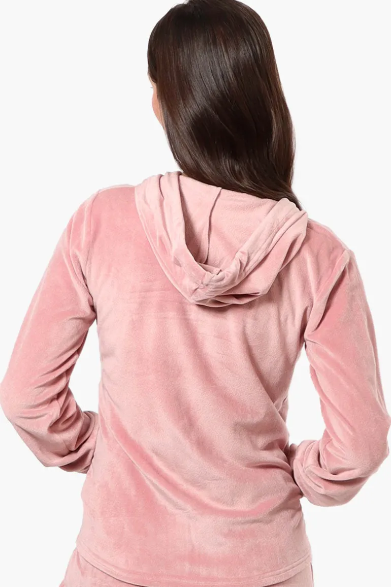 Mikk Hooded Velour Plush Pajama Top - Pink