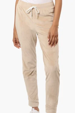 Mikk Tie Waist Velour Plush Pajama Pants - Beige
