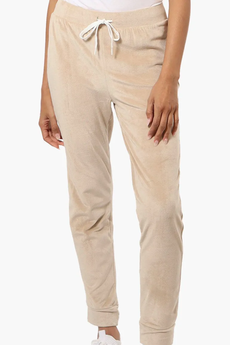 Mikk Tie Waist Velour Plush Pajama Pants - Beige