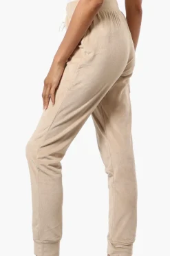 Mikk Tie Waist Velour Plush Pajama Pants - Beige