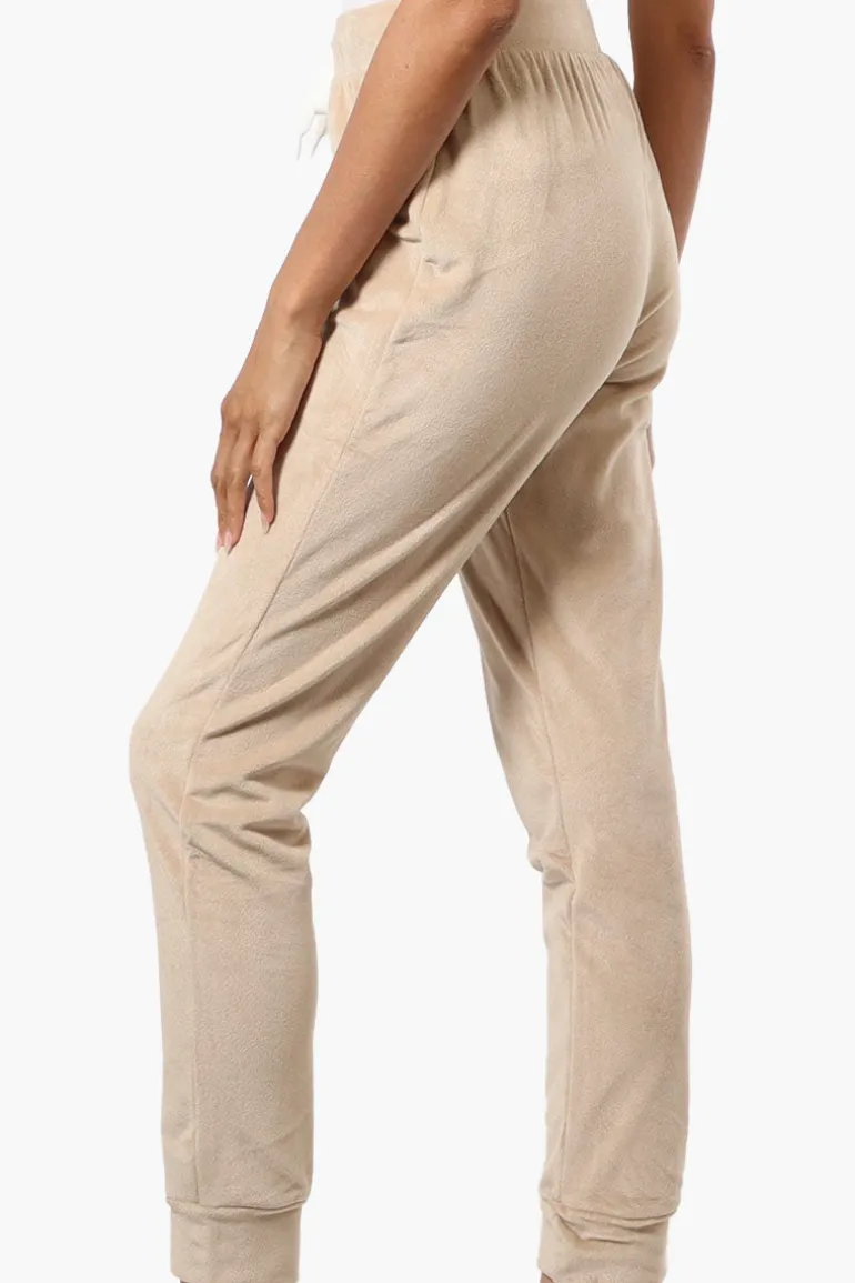 Mikk Tie Waist Velour Plush Pajama Pants - Beige