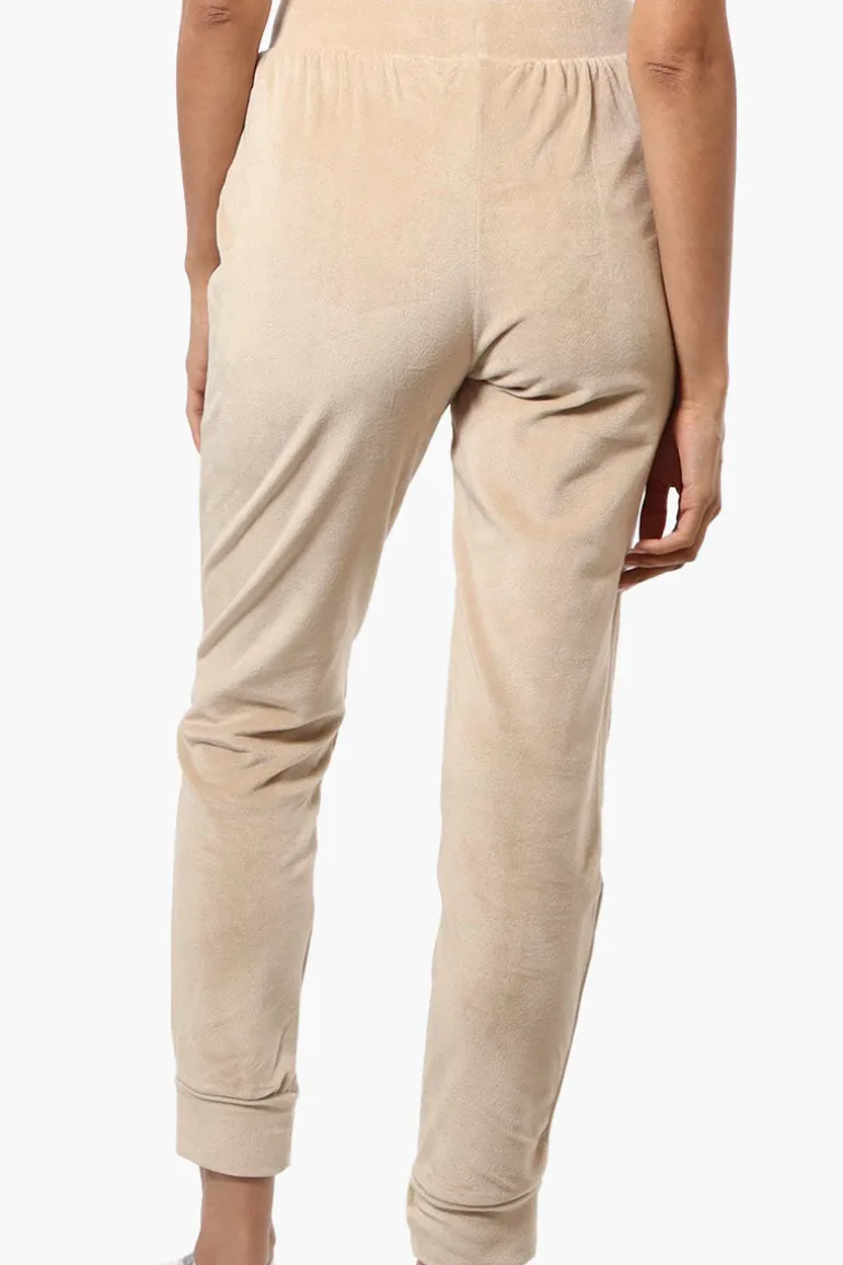 Mikk Tie Waist Velour Plush Pajama Pants - Beige