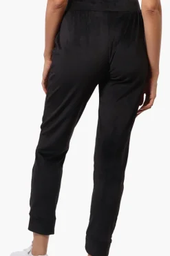 Mikk Tie Waist Velour Plush Pajama Pants - Black