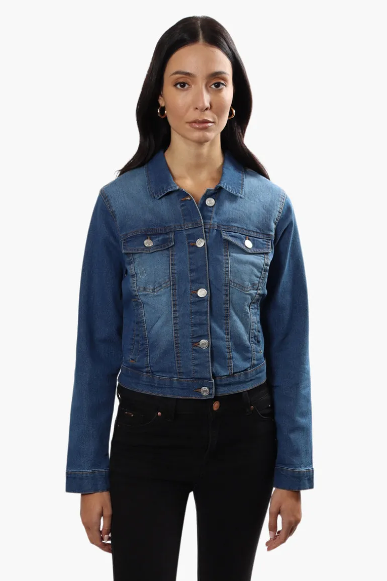 New Look Buttoned Flap Pocket Denim Jacket - Blue
