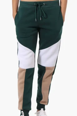 New Look Colour Block Fleece Joggers - Olive