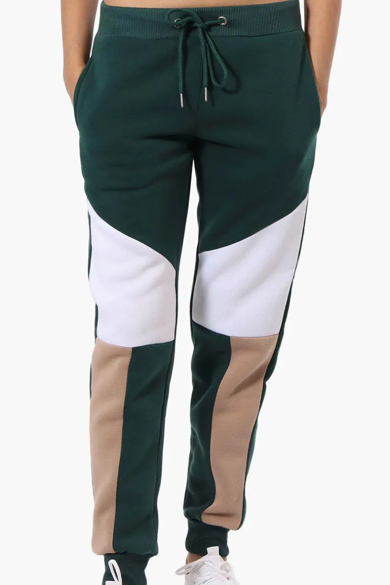 New Look Colour Block Fleece Joggers - Olive
