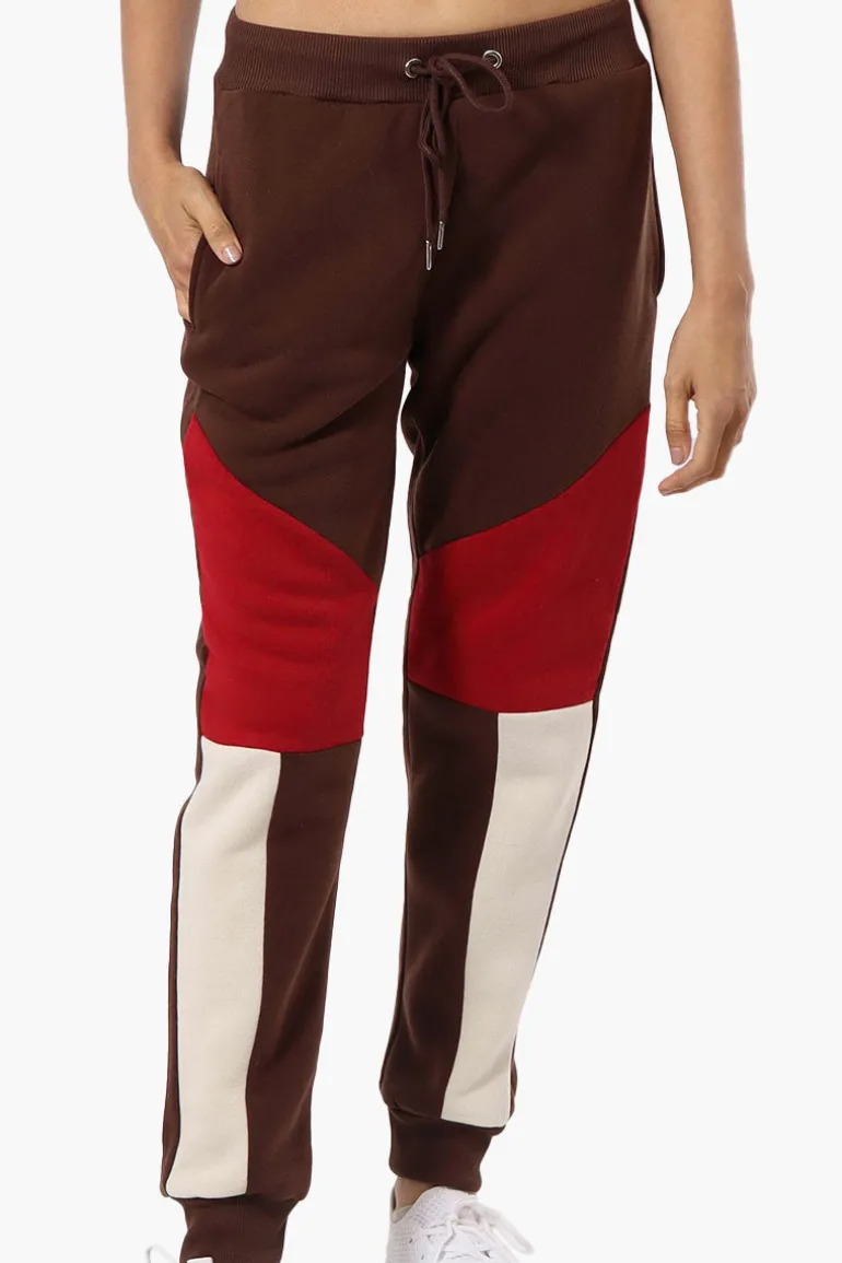 New Look Colour Block Fleece Joggers - Brown