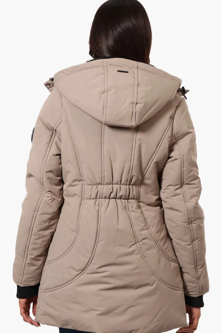Oppenheimer Hooded Cinched Waist Parka Jacket - Beige