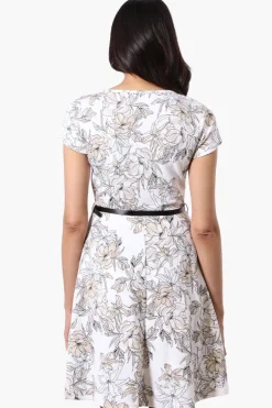 Runaway Bay Floral Belted Skater Day Dress - White