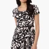 Runaway Bay Patterned Belted Skater Day Dress - Black