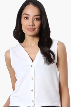 Runaway Bay Sport Button Down V-Waistcoat Vest - White