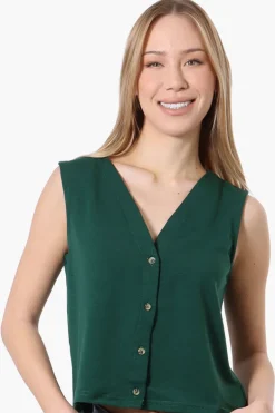 Runaway Bay Sport Button Down V-Waistcoat Vest - Green