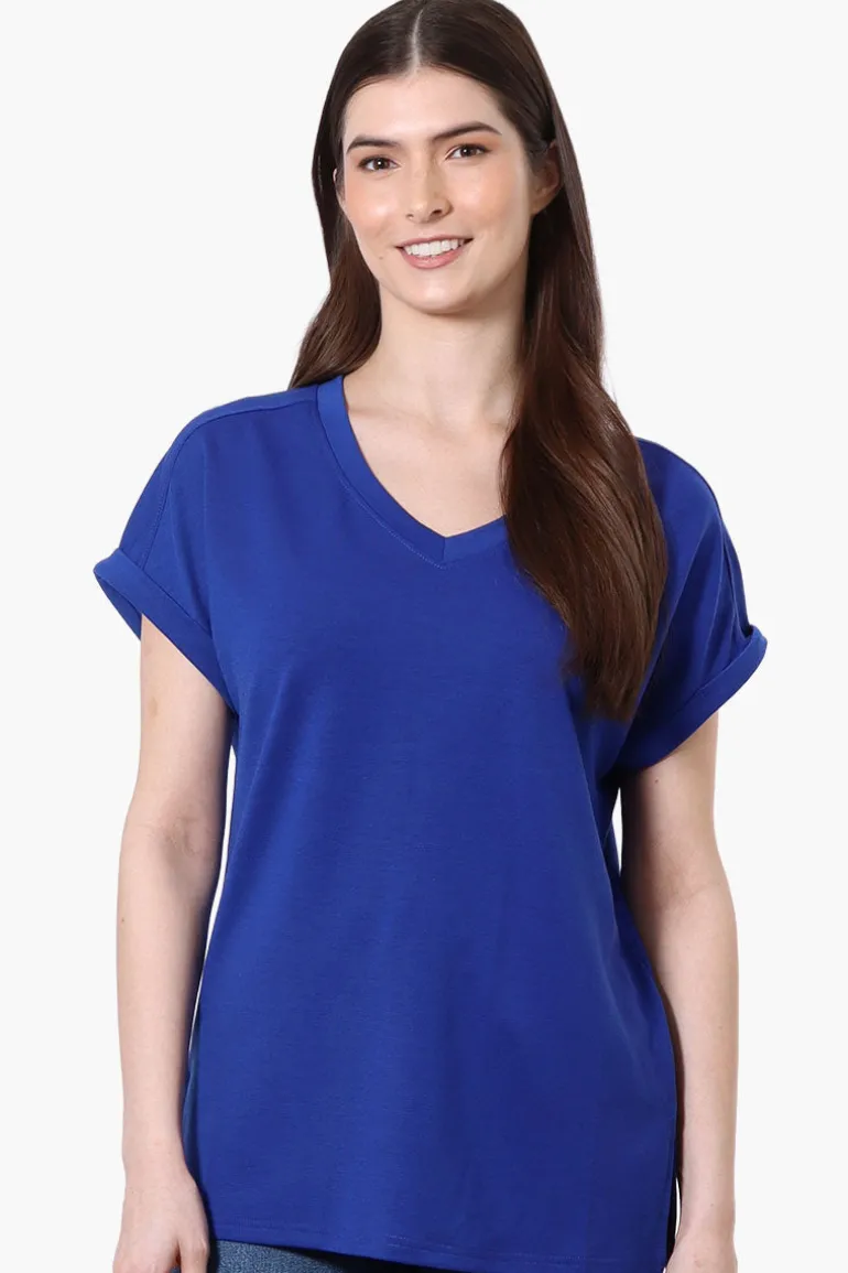 Runaway Bay Sport Cuffed Sleeve V-Neck Tee - Blue