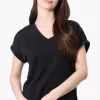 Runaway Bay Sport Cuffed Sleeve V-Neck Tee - Black