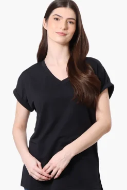 Runaway Bay Sport Cuffed Sleeve V-Neck Tee - Black
