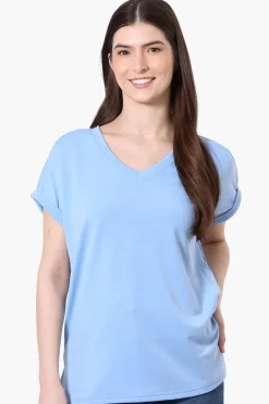 Runaway Bay Sport Cuffed Sleeve V-Neck Tee - Blue