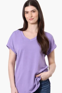 Runaway Bay Sport Cuffed Sleeve V-Neck Tee - Lavender