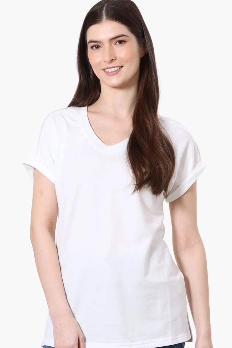 Runaway Bay Sport Cuffed Sleeve V-Neck Tee - White