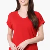 Runaway Bay Sport Cuffed Sleeve V-Neck Tee - Red