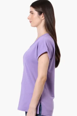 Runaway Bay Sport Cuffed Sleeve V-Neck Tee - Lavender