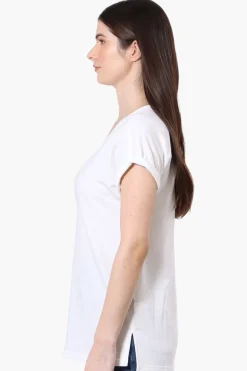 Runaway Bay Sport Cuffed Sleeve V-Neck Tee - White