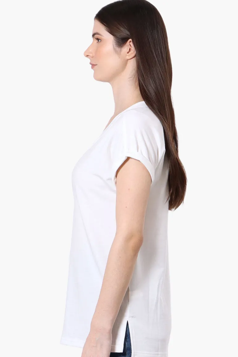 Runaway Bay Sport Cuffed Sleeve V-Neck Tee - White