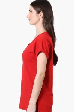 Runaway Bay Sport Cuffed Sleeve V-Neck Tee - Red