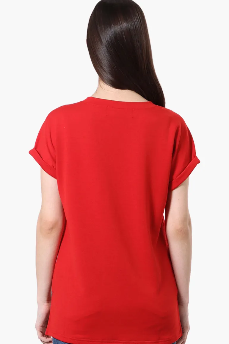 Runaway Bay Sport Cuffed Sleeve V-Neck Tee - Red