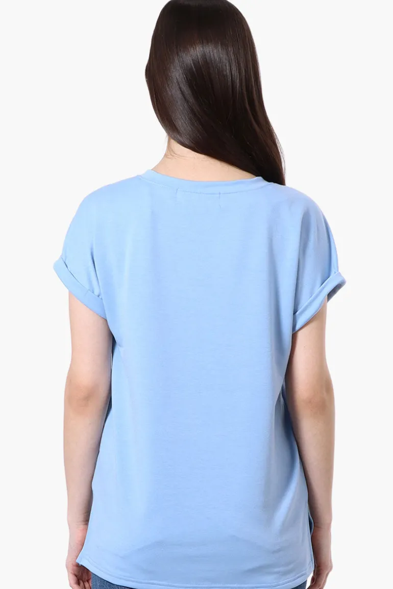 Runaway Bay Sport Cuffed Sleeve V-Neck Tee - Blue