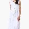 Stylexchange Belted Tiered Front Button Maxi Dress - White